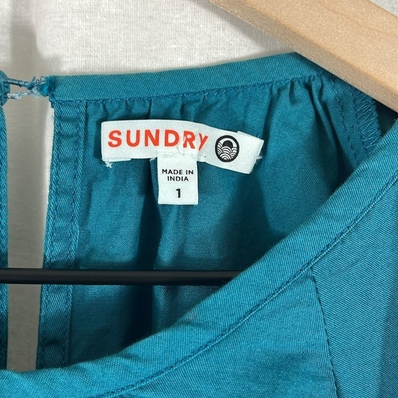 Sundry Teal Cropped Puff Sleeve Boho Blouse Top Womens Size 1 - Picture 4 of 9